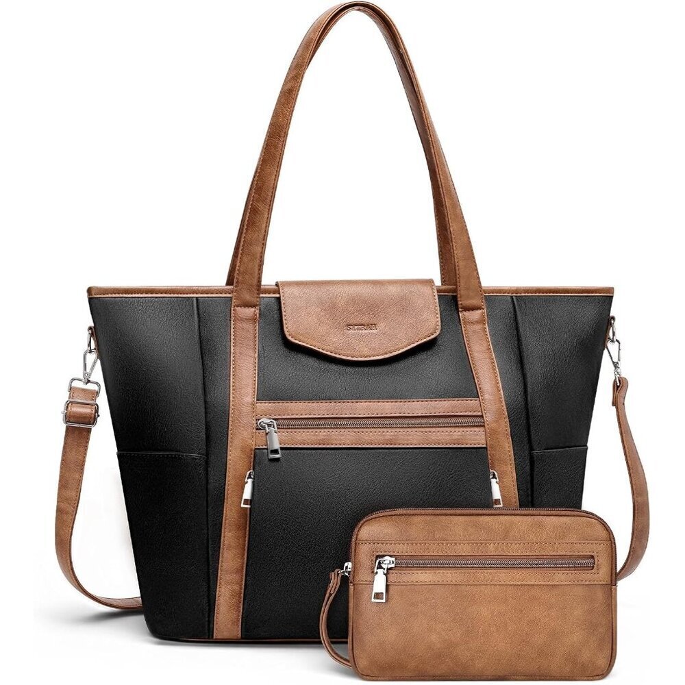 Laptop Black Brown Bag Women Designer Leather 16in Backpack Tote Satchel Purse